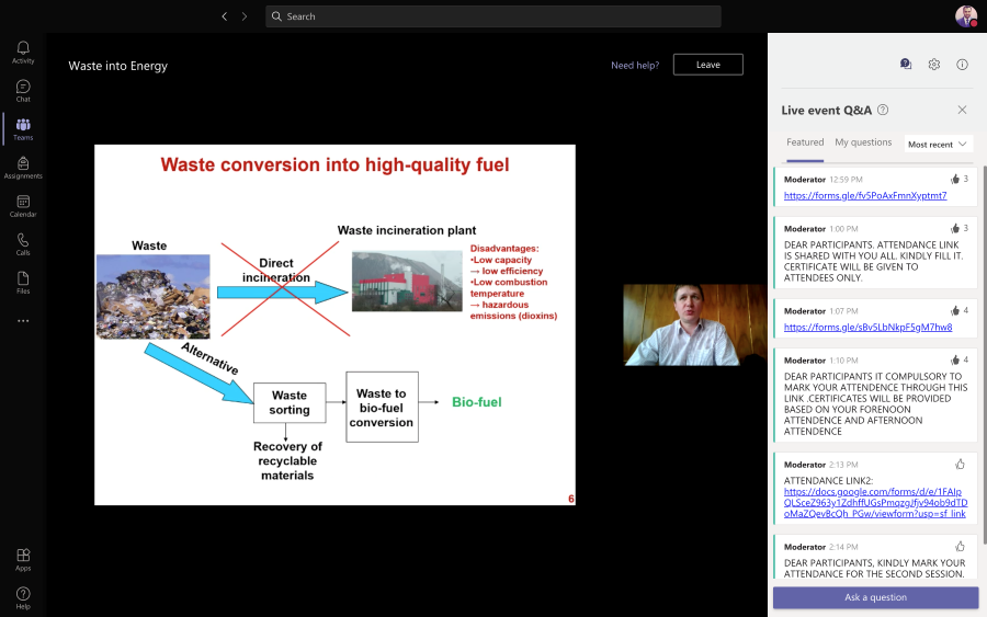 Webinar on “Guest Lecture titled “Valuable Products from Waste by Hydro-thermal Liquefaction”